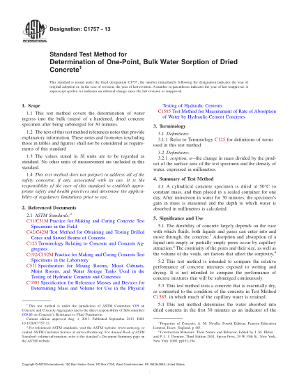 ASTM C1757-2013測定干混凝土單點吸水率的試驗方法Standard Test Method for Determination of One-Point, Bulk Water Sorption of Dried Concrete