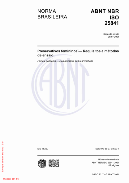 ABNT NBR ISO 25841-2021Female condoms — Requirements and test methods