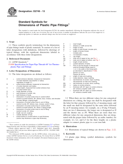 ASTM D2749-2013塑料管配件尺寸符號Standard Symbols for Dimensions of Plastic Pipe Fittings