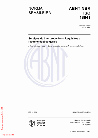 ABNT NBR ISO 18841-2021Interpreting services - General requirements and recommendations
