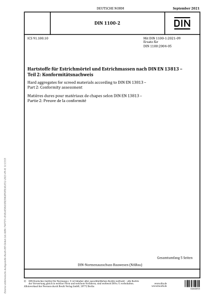 DIN 1100-2-2021Hard aggregates for screed materials according to DIN EN 13813 - Part 2: Conformity assessment