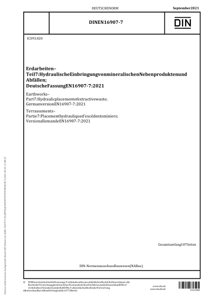 DIN EN 16907-7-2021Earthworks - Part 7: Hydraulic placement of extractive waste; German version EN 16907-7:2021