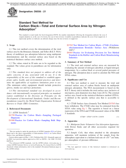 ASTM D6556-2021Standard Test Method for Carbon Black—Total and External Surface Area by Nitrogen Adsorption
