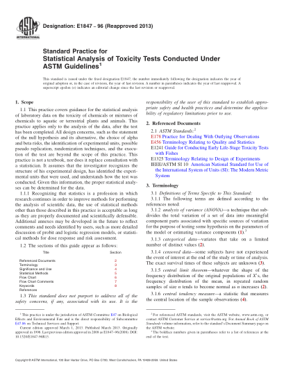 ASTM E1847-1996(2013)Standard Practice for Statistical Analysis of Toxicity Tests Conducted Under ASTM Guidelines
