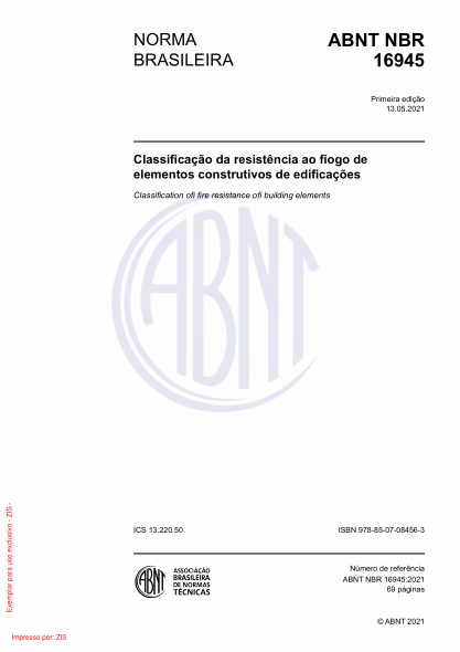 ABNT NBR 16945-2021Classification of fire resistance of building elements