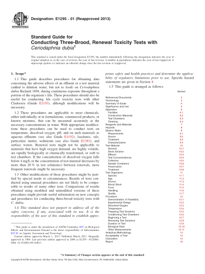 ASTM E1295-2001(2013)用杜比亞網(wǎng)紋水蚤屬進行三孵卵更換受試液毒性的規(guī)程Standard Guide for Conducting Three-Brood,Renewal Toxicity Tests with Ceriodaphnia Dubia