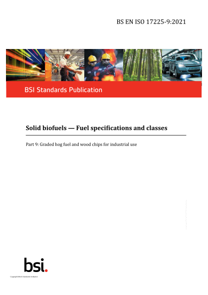 BS EN ISO 17225-9-2021Solid biofuels. Fuel specifications and classes. Graded hog fuel and wood chips for industrial use