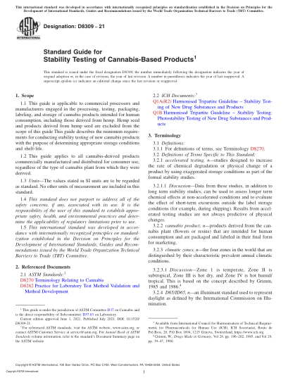 ASTM D8309-2021Standard Guide for Stability Testing of Cannabis-Based Products