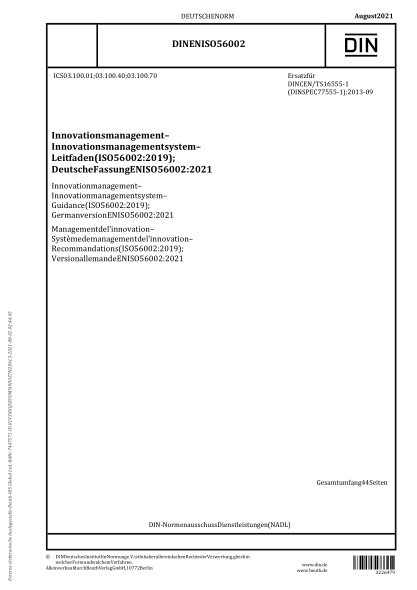 DIN EN ISO 56002-2021Innovation management - Innovation management system - Guidance (ISO 56002:2019); German version EN ISO 56002:2021