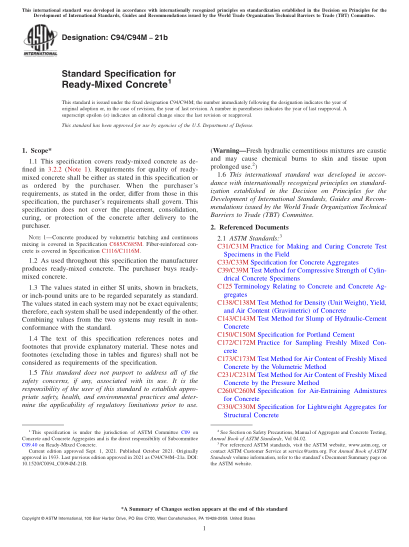 ASTM C94/C94M-2021bStandard Specification for Ready-Mixed Concrete
