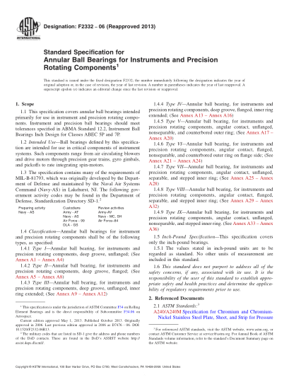 ASTM F2332-2006(2013)Standard Specification for Annular Ball Bearings for Instruments and Precision Rotating Components