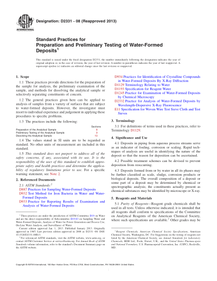 ASTM D2331-2008(2013)水沉積物制備與初步試驗(yàn)規(guī)程Standard Practices for Preparation and Preliminary Testing of Water-Formed Deposits