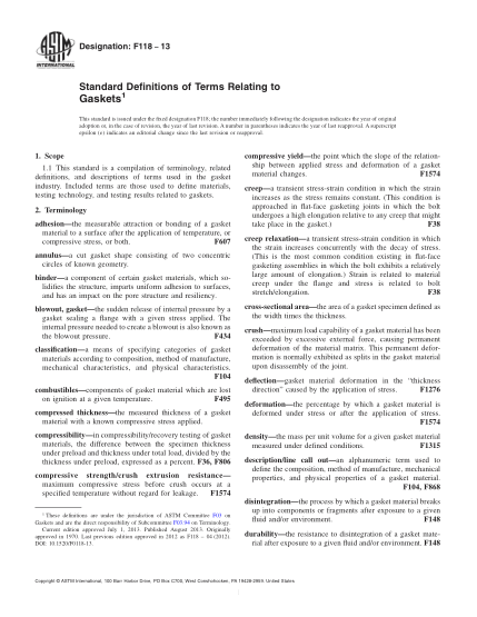 ASTM F118-2013墊圈的標準定義與條款Standard Definitions of Terms Relating to Gaskets