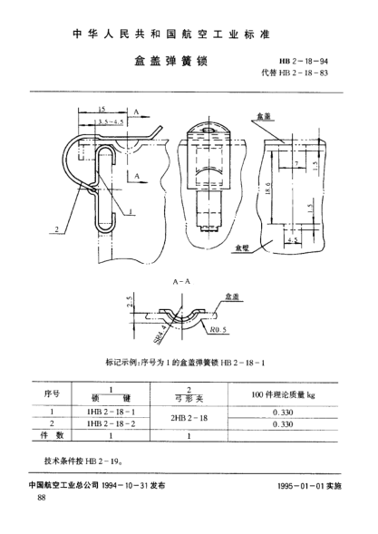 HB 2-18-1994盒蓋彈簧鎖