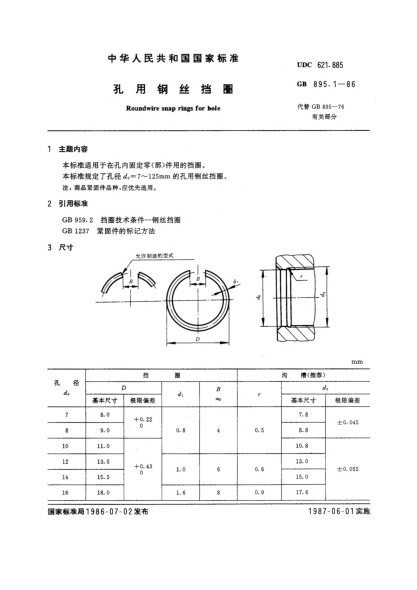GB/T 895.1-1986孔用鋼絲擋圈
