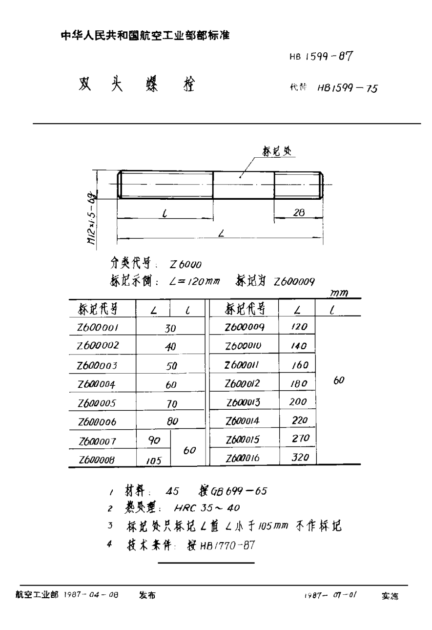 HB 1599-1987雙頭螺栓