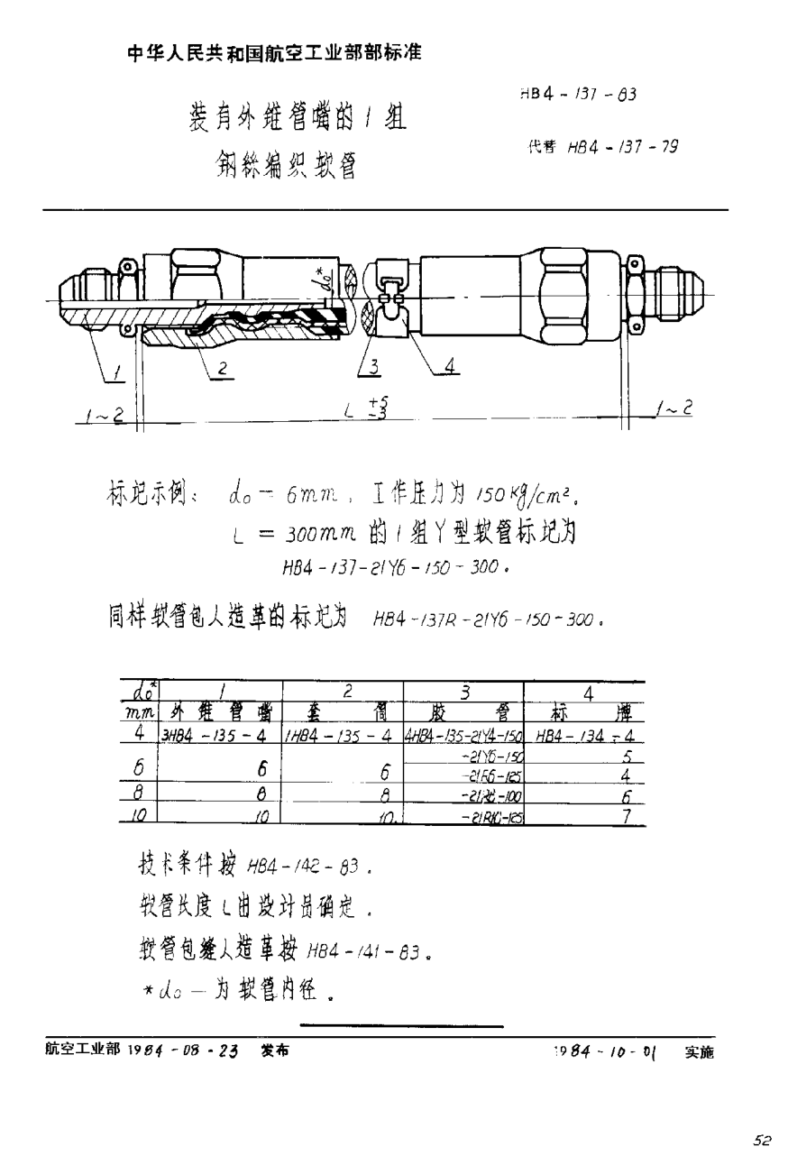 HB 4-137-1983裝有外錐管嘴的２組鋼絲編織軟管
