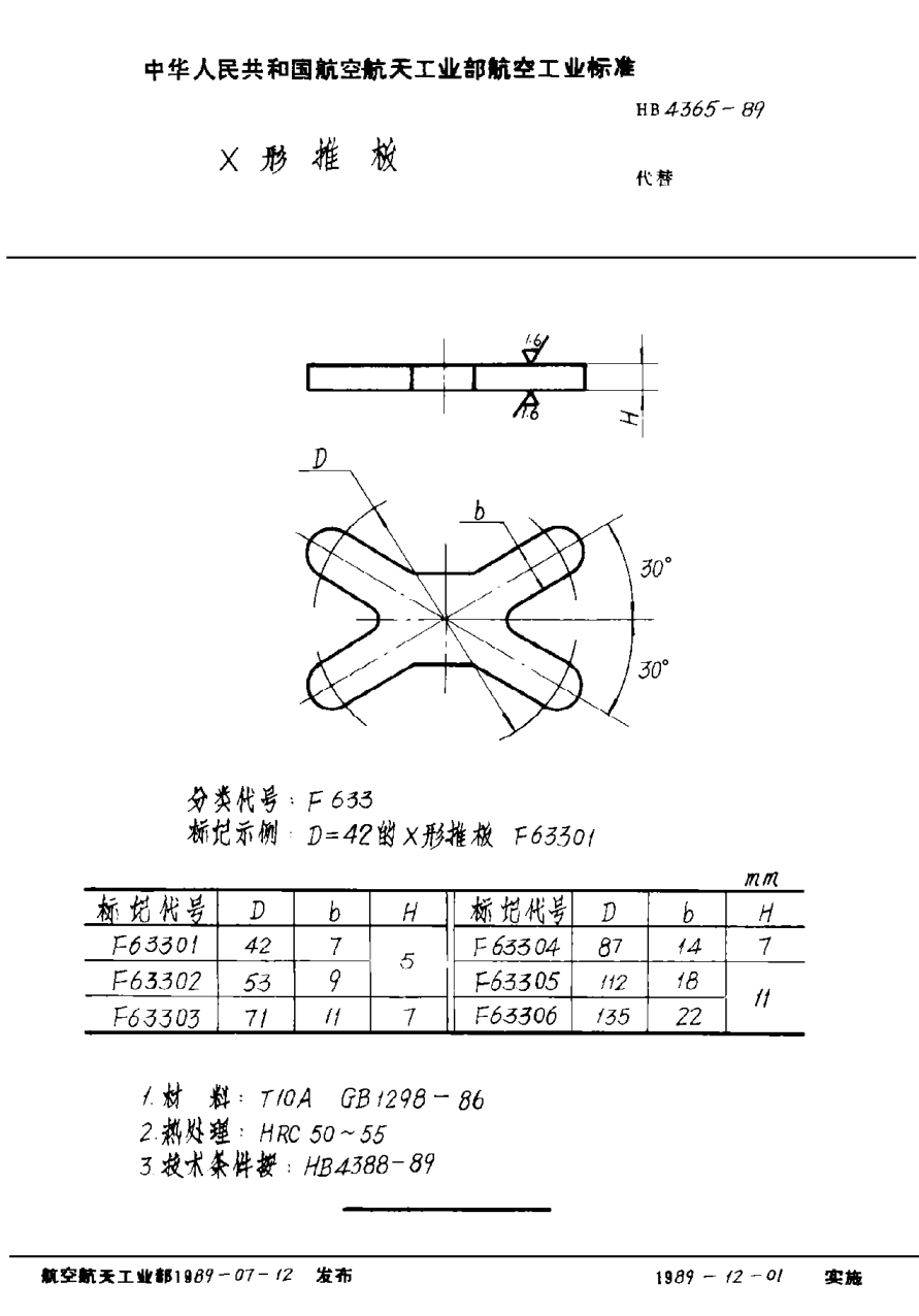 HB 4365-1989Ｘ形推板