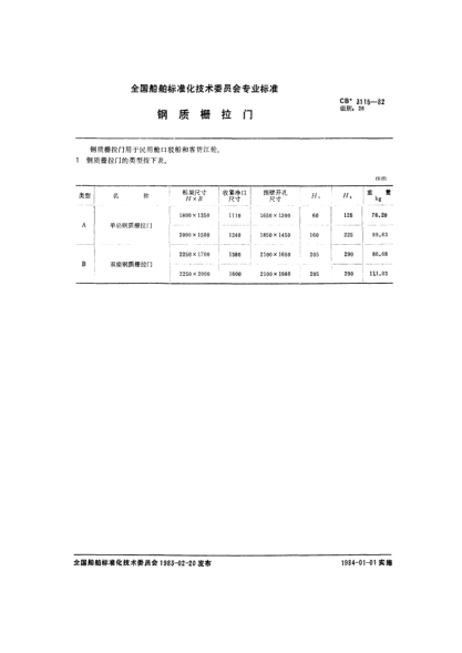 CB* 3115-1982鋼質(zhì)柵拉門