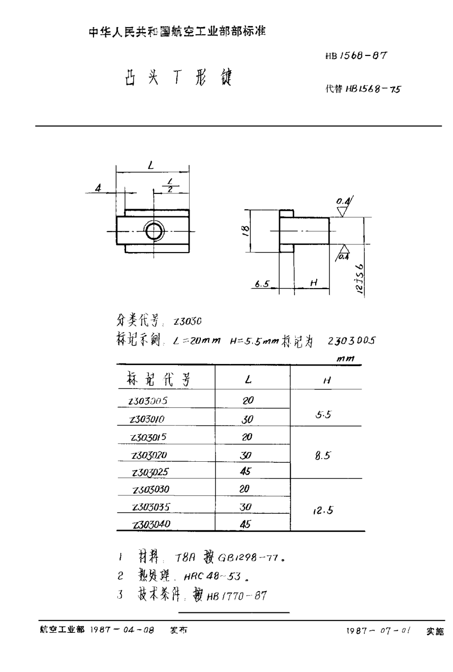 HB 1568-1987凸頭Ｔ形鍵