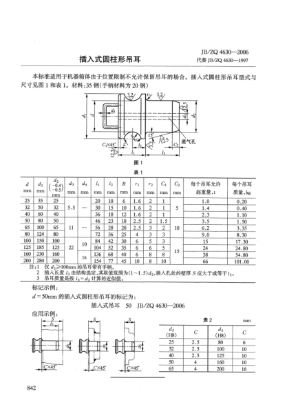 JB/ZQ 4630-2006插入式圓柱形吊耳
