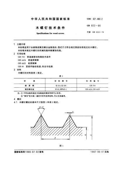 GB/T 922-1986木螺釘技術(shù)條件