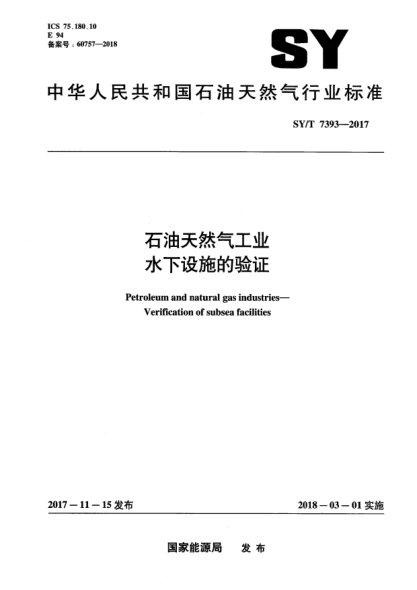SY/T 7393-2017石油天然氣工業(yè)  水下設(shè)施的驗證