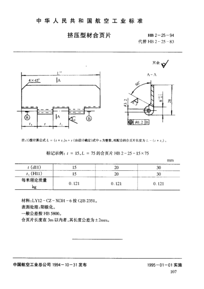 HB 2-25-1994擠壓型材合頁片