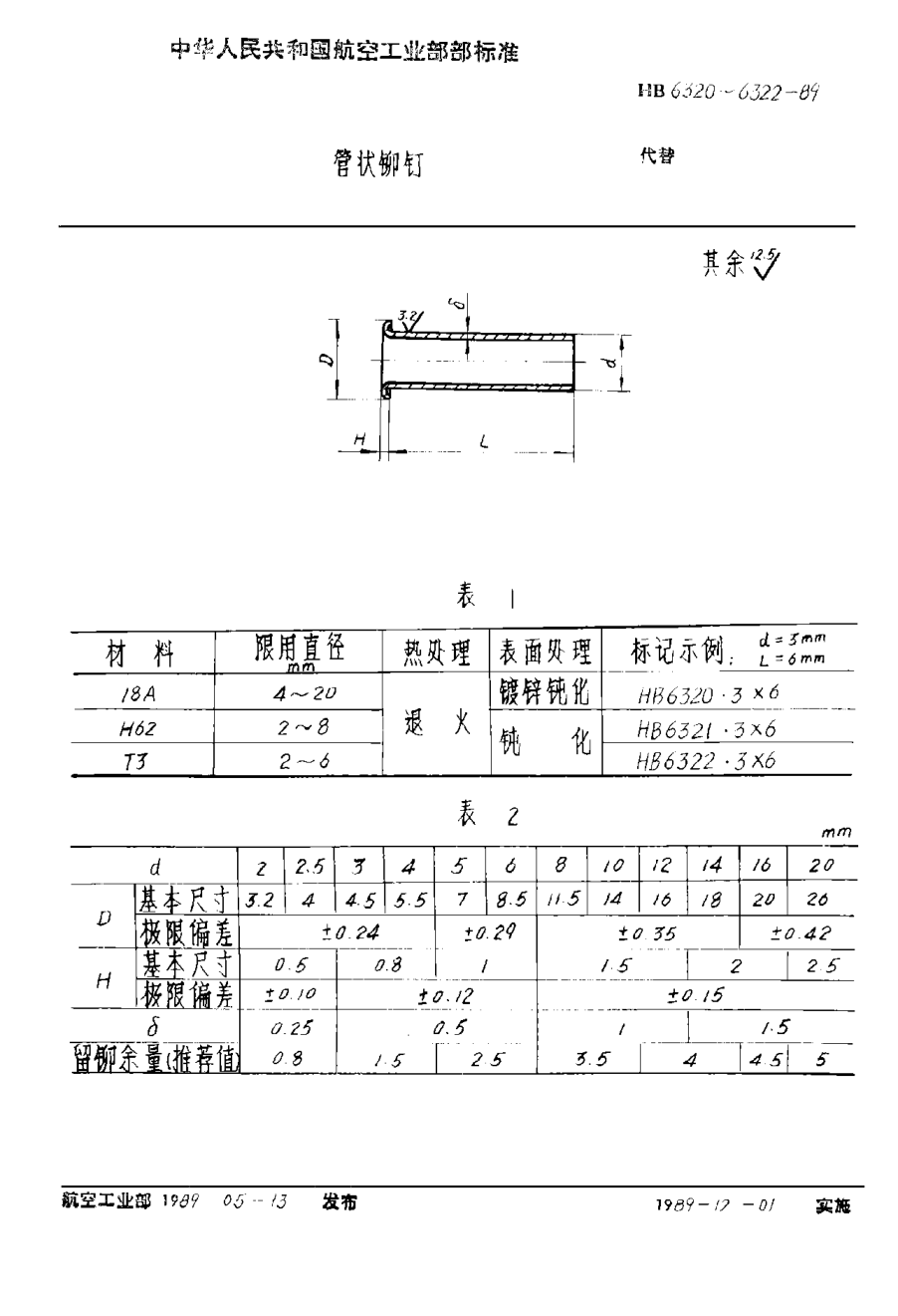 HB 6320-1989管狀鉚釘