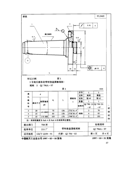 QJ 796.1A-1997機(jī)床夾具零件及部件 帶轉(zhuǎn)接盤圓錐尾柄 尾柄