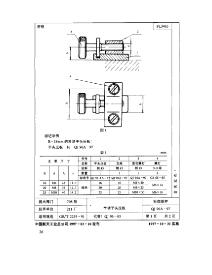 QJ 96.1A-1997機(jī)床夾具零件及部件 滑動(dòng)平頭壓板 平頭壓板