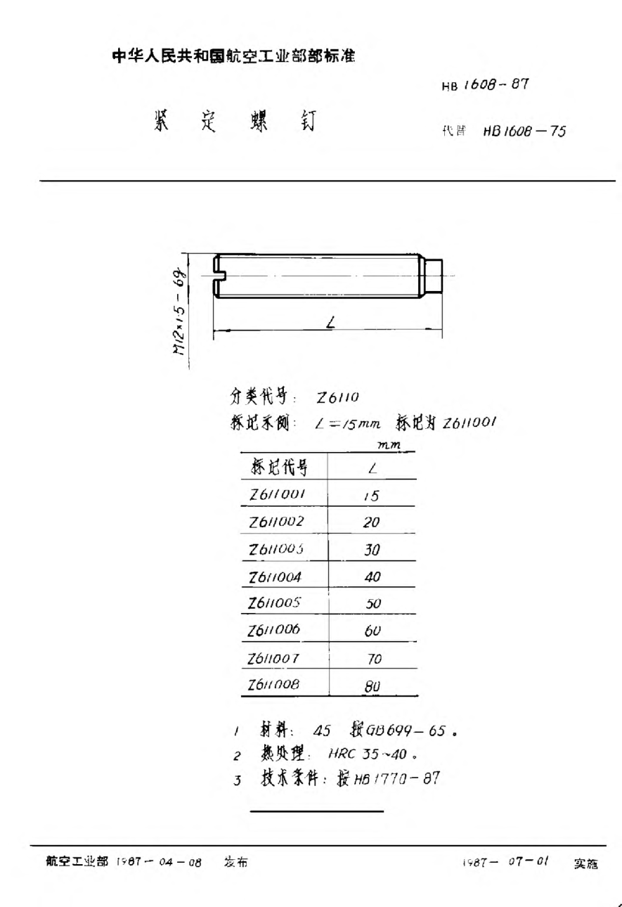 HB 1608-1987緊定螺釘