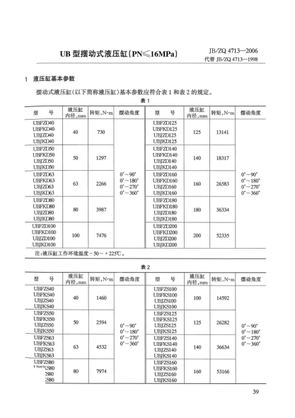 JB/ZQ 4713-2006UB型擺動式液壓缸(PN≤16MPa)
