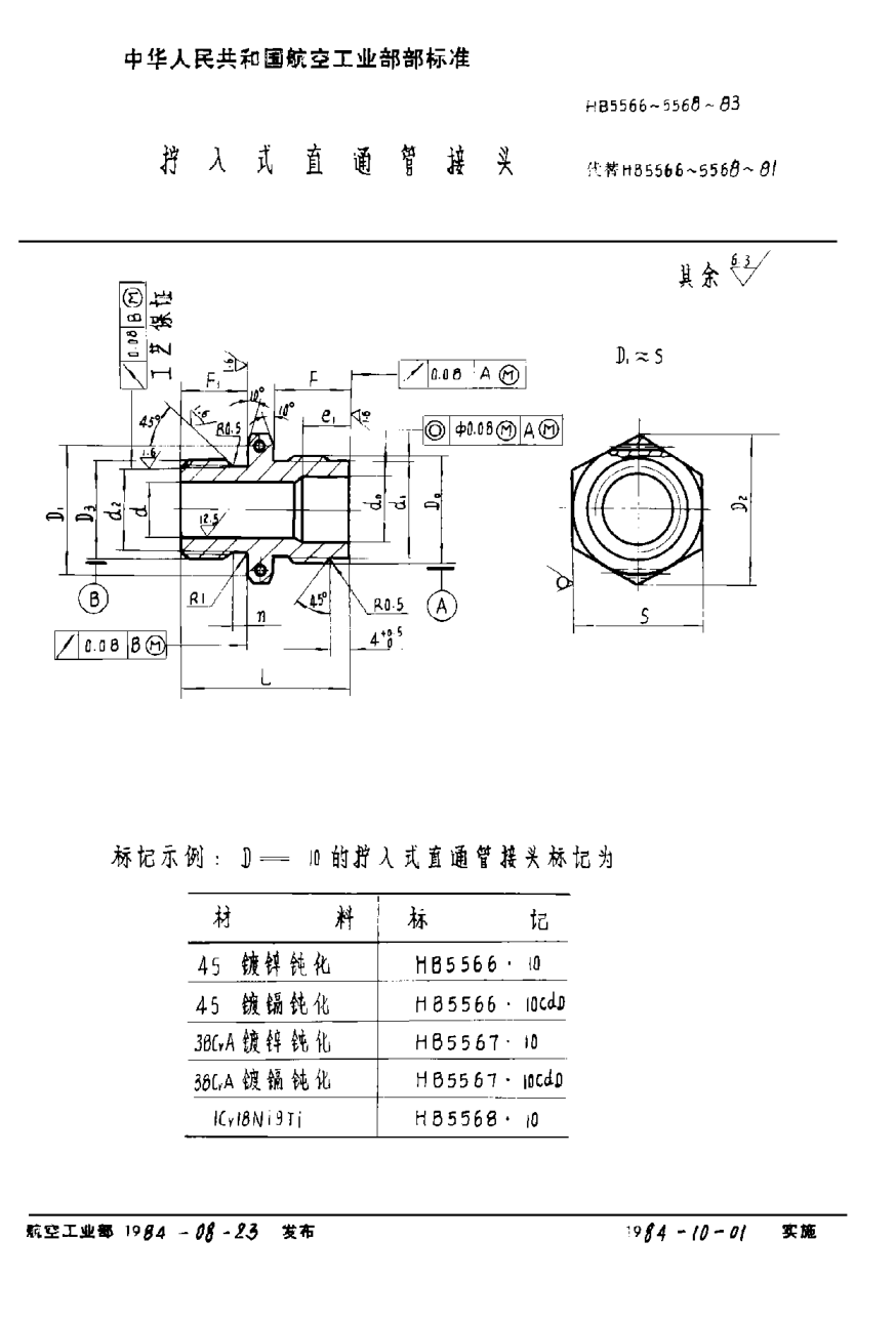 HB 5566-1983擰入式直通管接頭