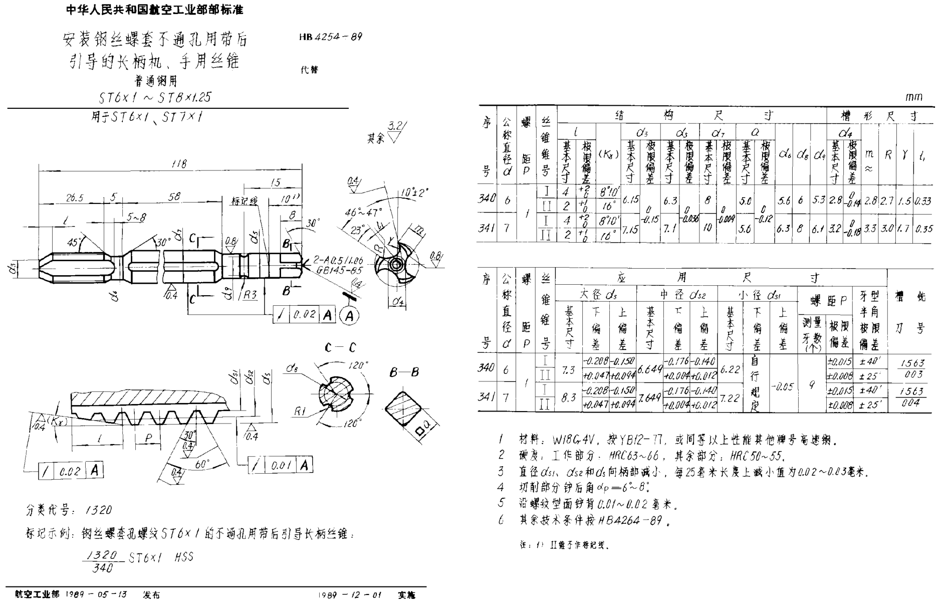HB 4254-1989安裝鋼絲螺套不通孔用帶后引導(dǎo)的長柄機(jī)、手用絲錐 普通鋼用 ＳＴ６×１~ＳＴ８×1.25