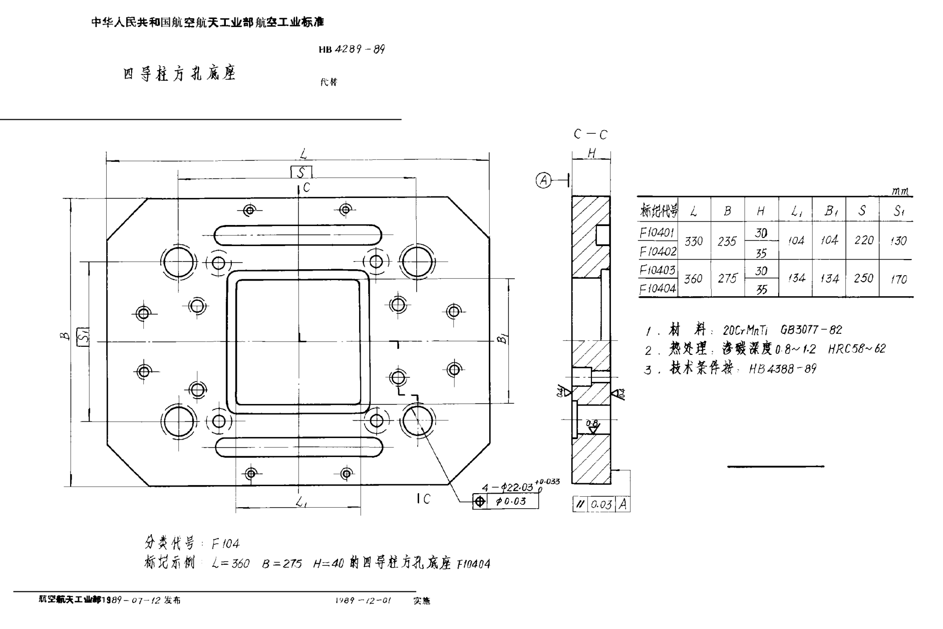 HB 4289-1989四導柱方孔底座
