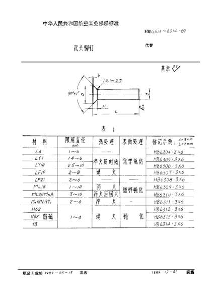 HB 6305-1989沉頭鉚釘