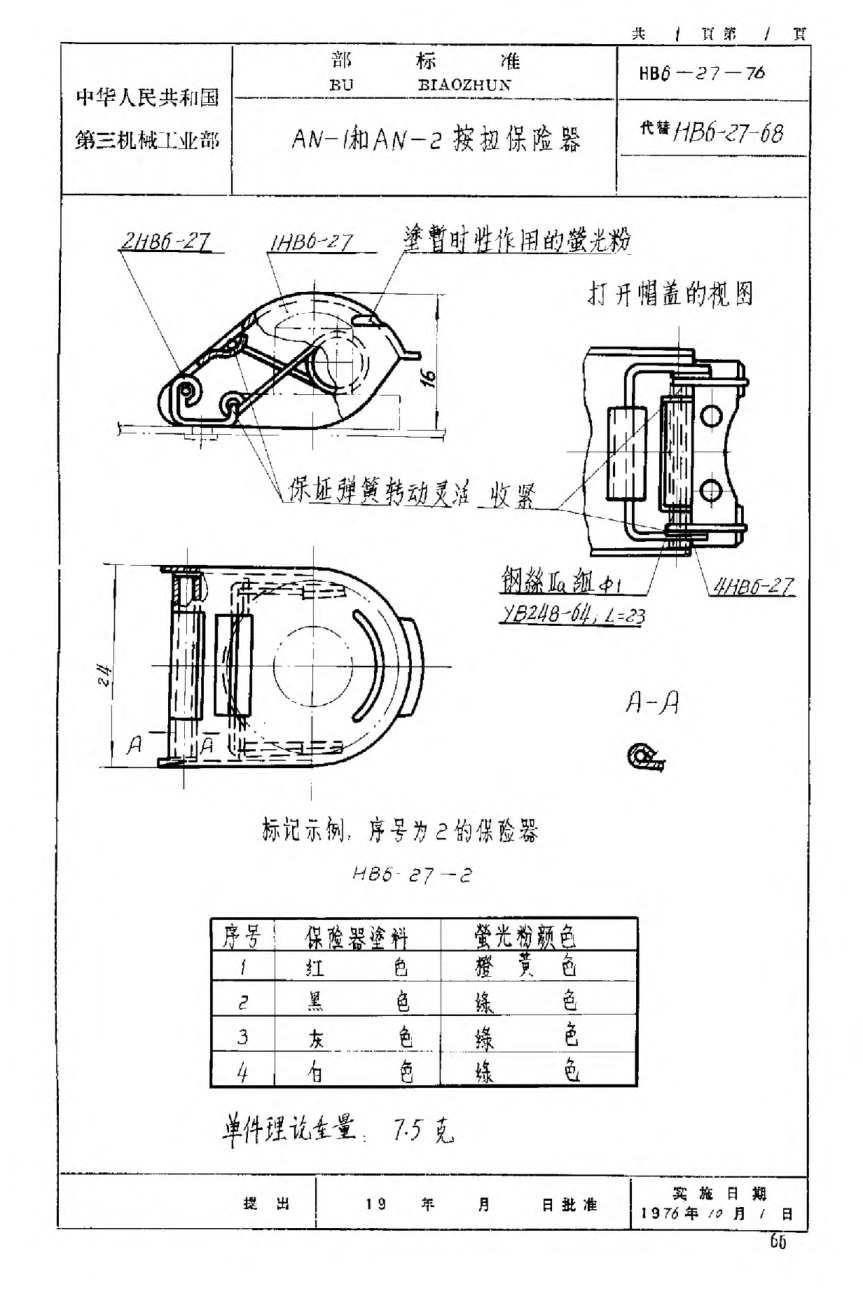 HB 6-27-1976ＡＮ－１和ＡＮ－２按扭保險器