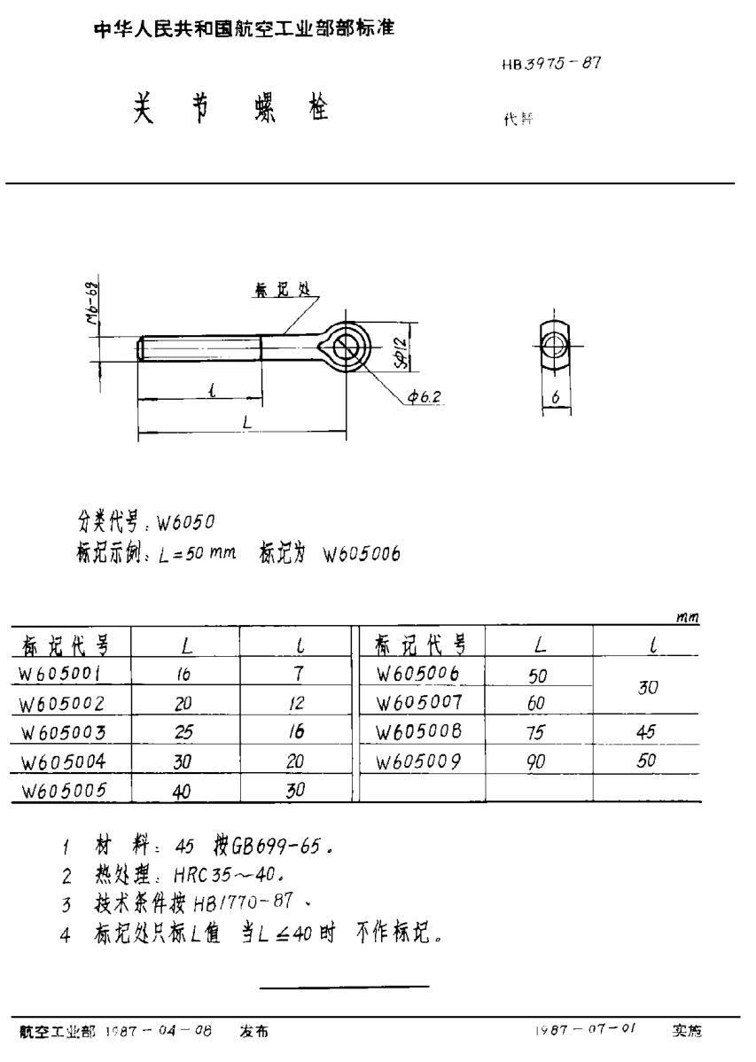 HB 3975-1987關(guān)節(jié)螺栓