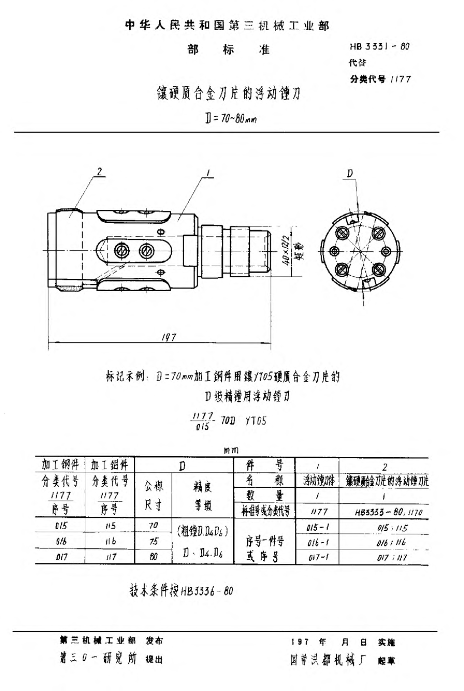 HB 3331-1980鑲硬質(zhì)合金刀片的浮動(dòng)鏜刀 D＝70~80mm