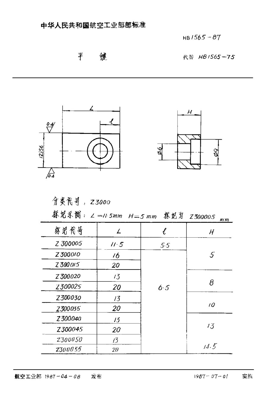 HB 1565-1987平鍵