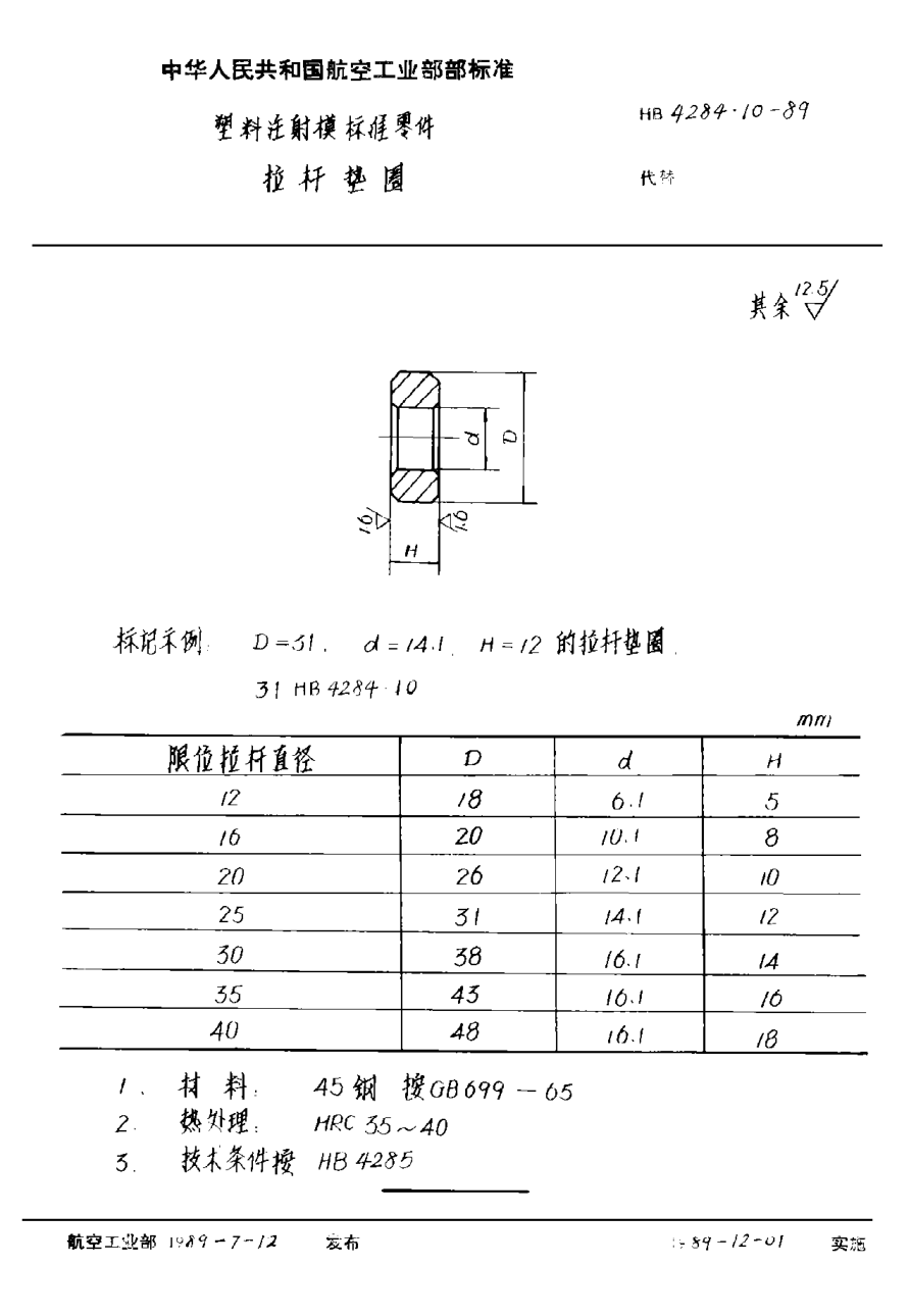 HB 4284.10-1989塑料注射模標(biāo)準(zhǔn)零件 拉桿墊圈