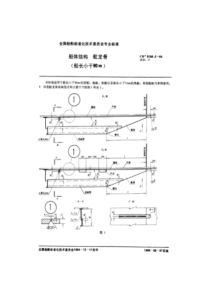 CB* 3186.2-1984船體結(jié)構(gòu).舭龍骨(船長小于90m)
