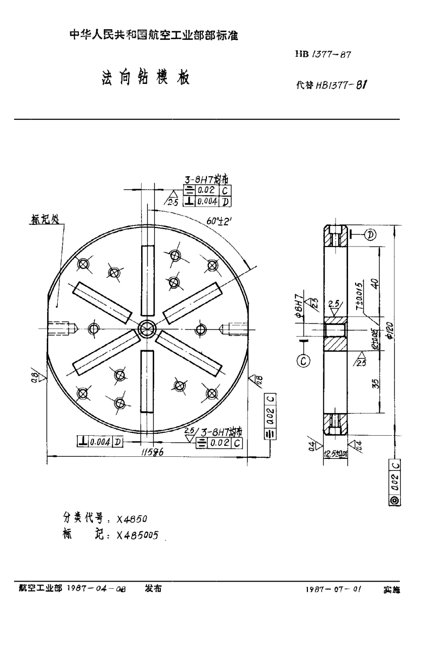 HB 1377-1987法向鉆模板