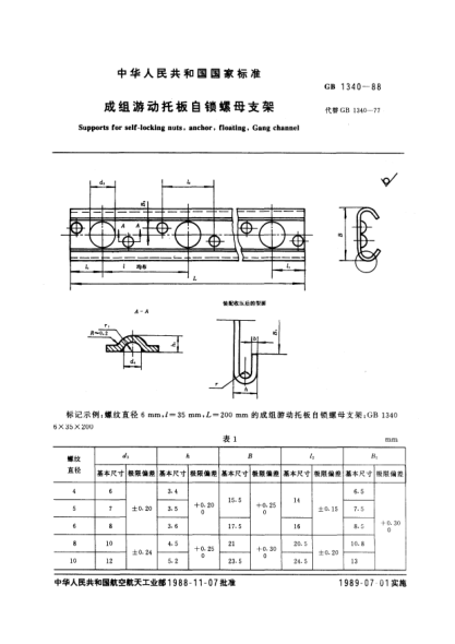 GB/T 1340-1988成組游動托板自鎖螺母支架Supports for self-locking nuts,floating,Gang channel