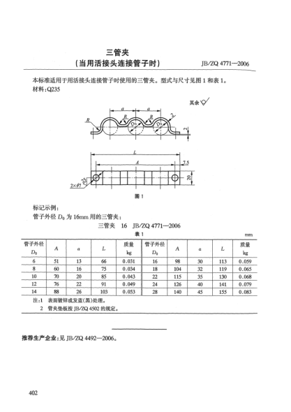 JB/ZQ 4771-2006三管夾(當用活接頭連接管子時)