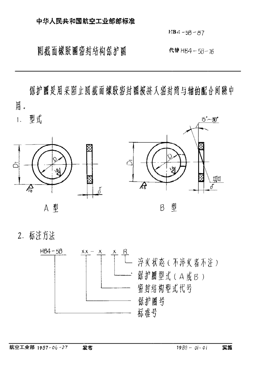 HB 4-58-1987圓截面橡膠圈密封結(jié)構(gòu)保護(hù)圈