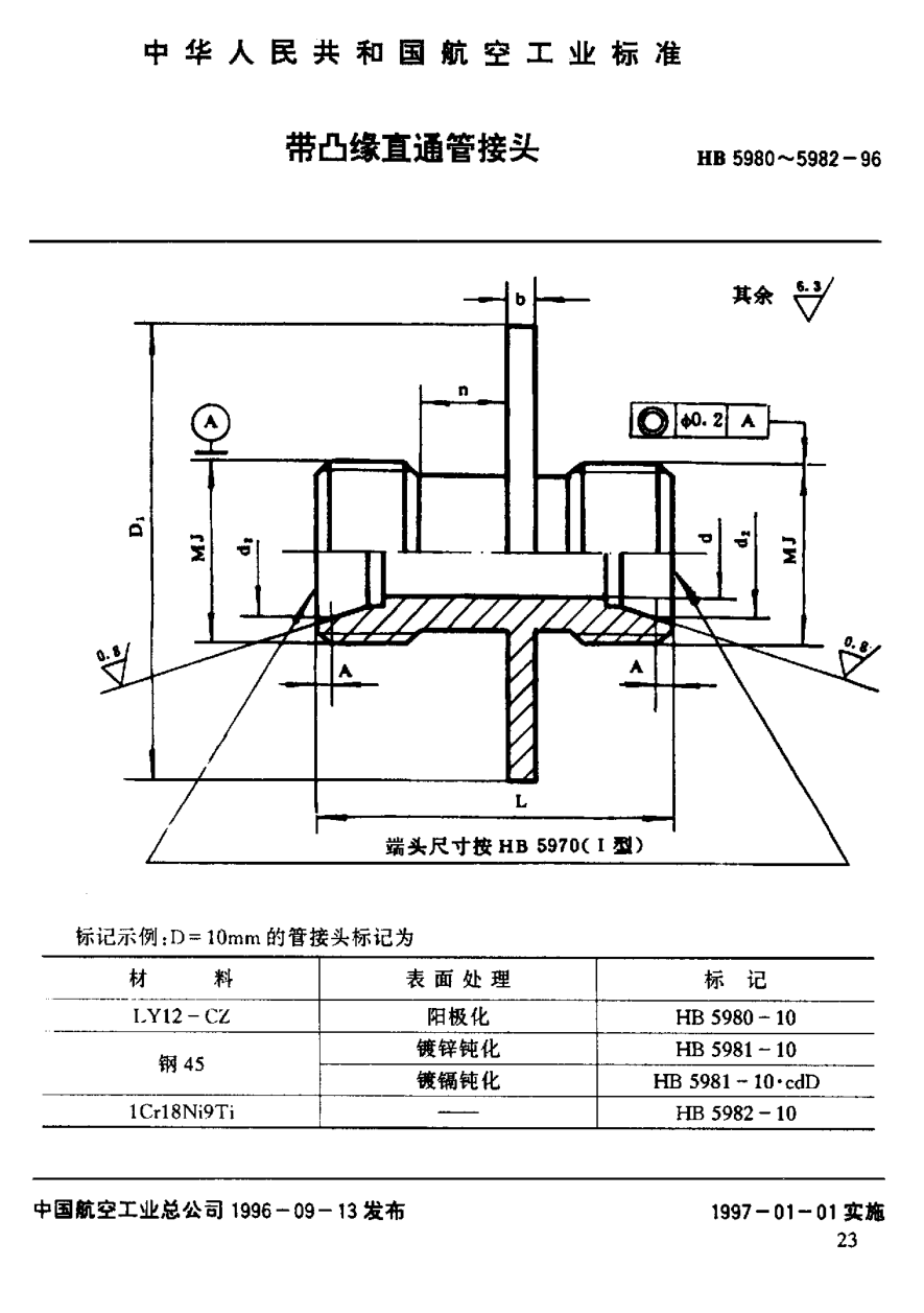 HB 5980-1996帶凸緣直通管接頭