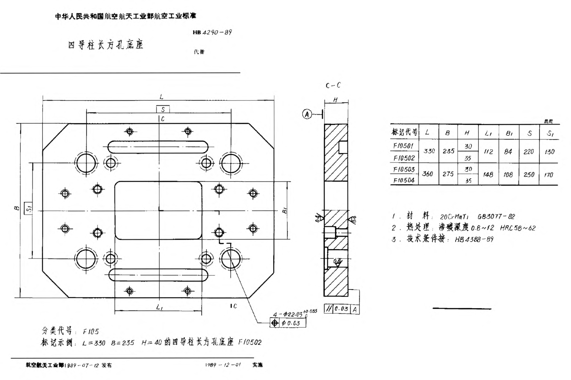HB 4290-1989四導(dǎo)柱長(zhǎng)方孔底座