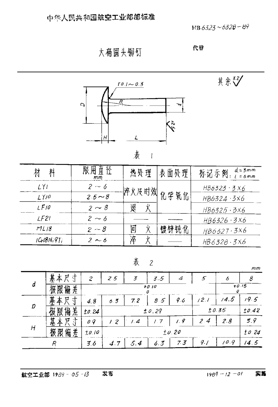 HB 6323-1989大扁圓頭鉚釘